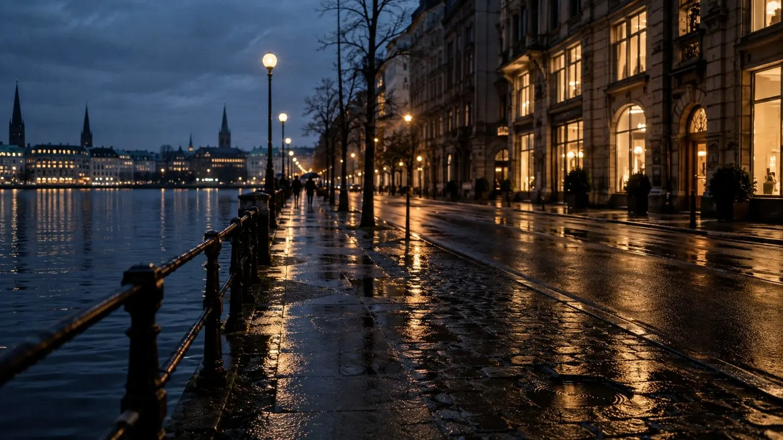 Uferpromenade in Hamburg am Abend
